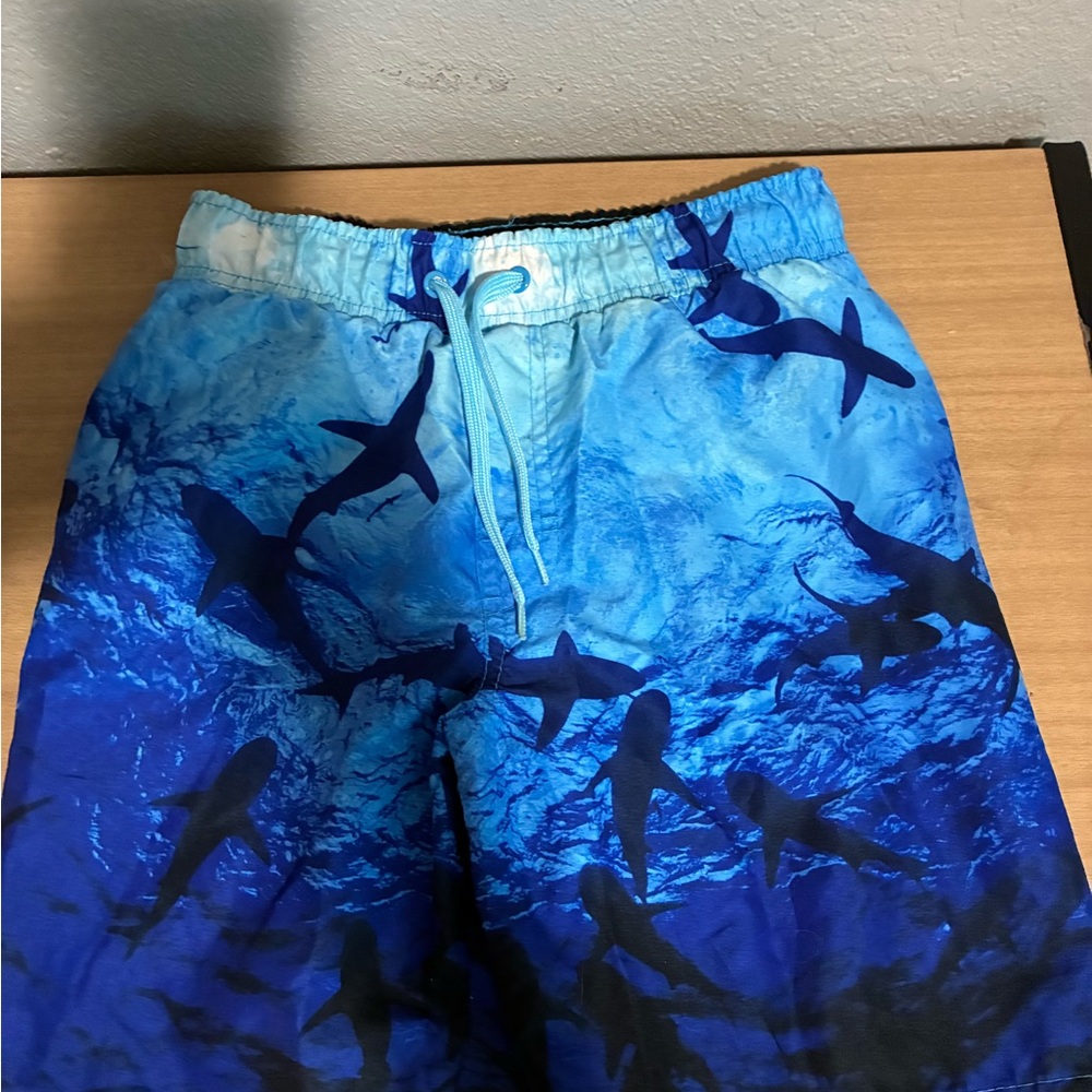 Blue Shark Print Swim Trunks Boys size medium